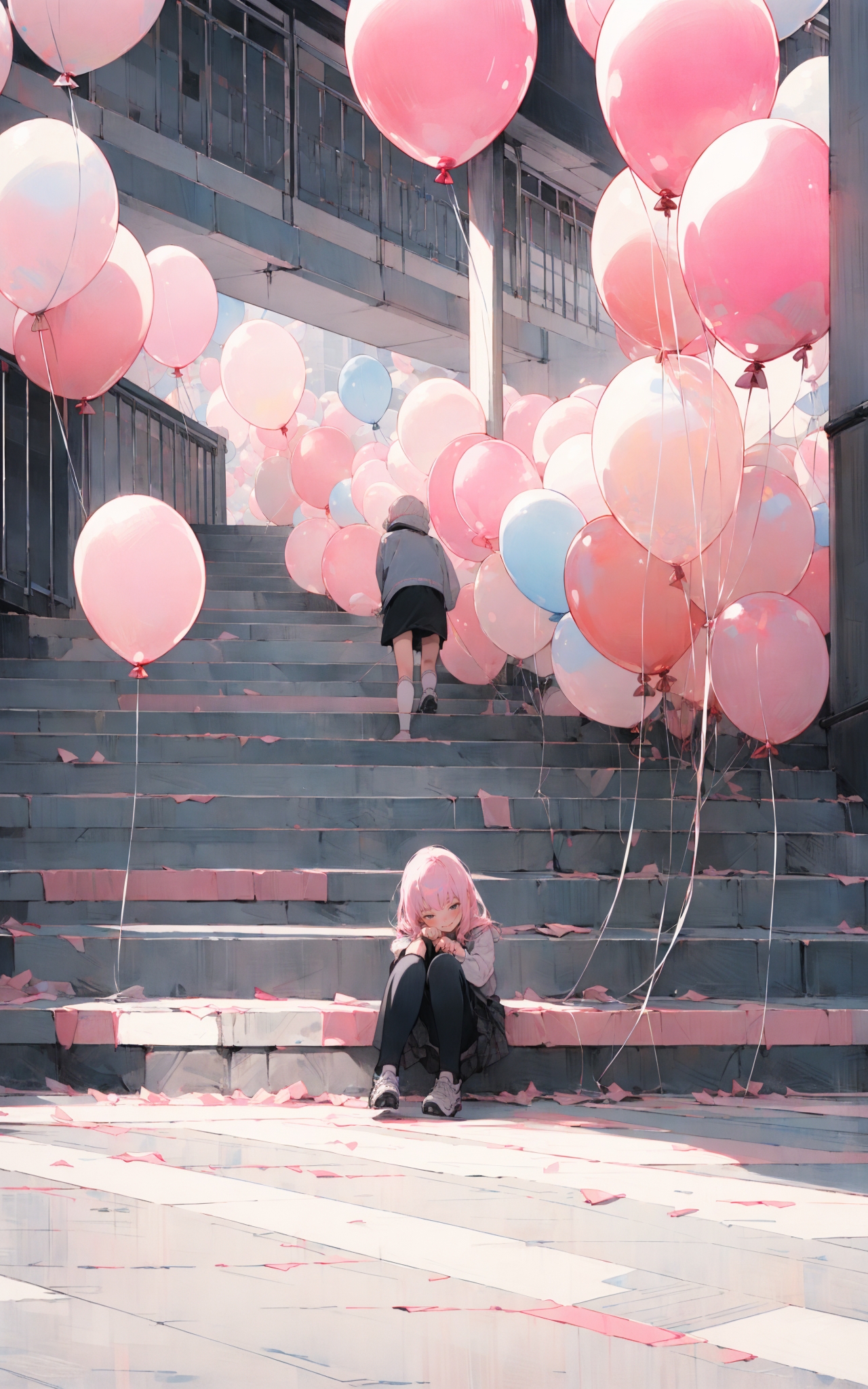 606247209521967760-459283156-The girl Sitting formation of balloons on，the ground, the ground, the style of the Kawaguchi icerink, cheerfulrunning movements,.jpg